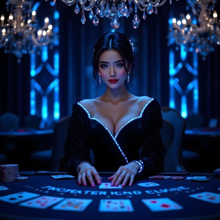 Baccarat Live Table ဒိုင်အစစ်နှင့် ကတ်ဂိမ်းကစားနေသောမြင်ကွင်း